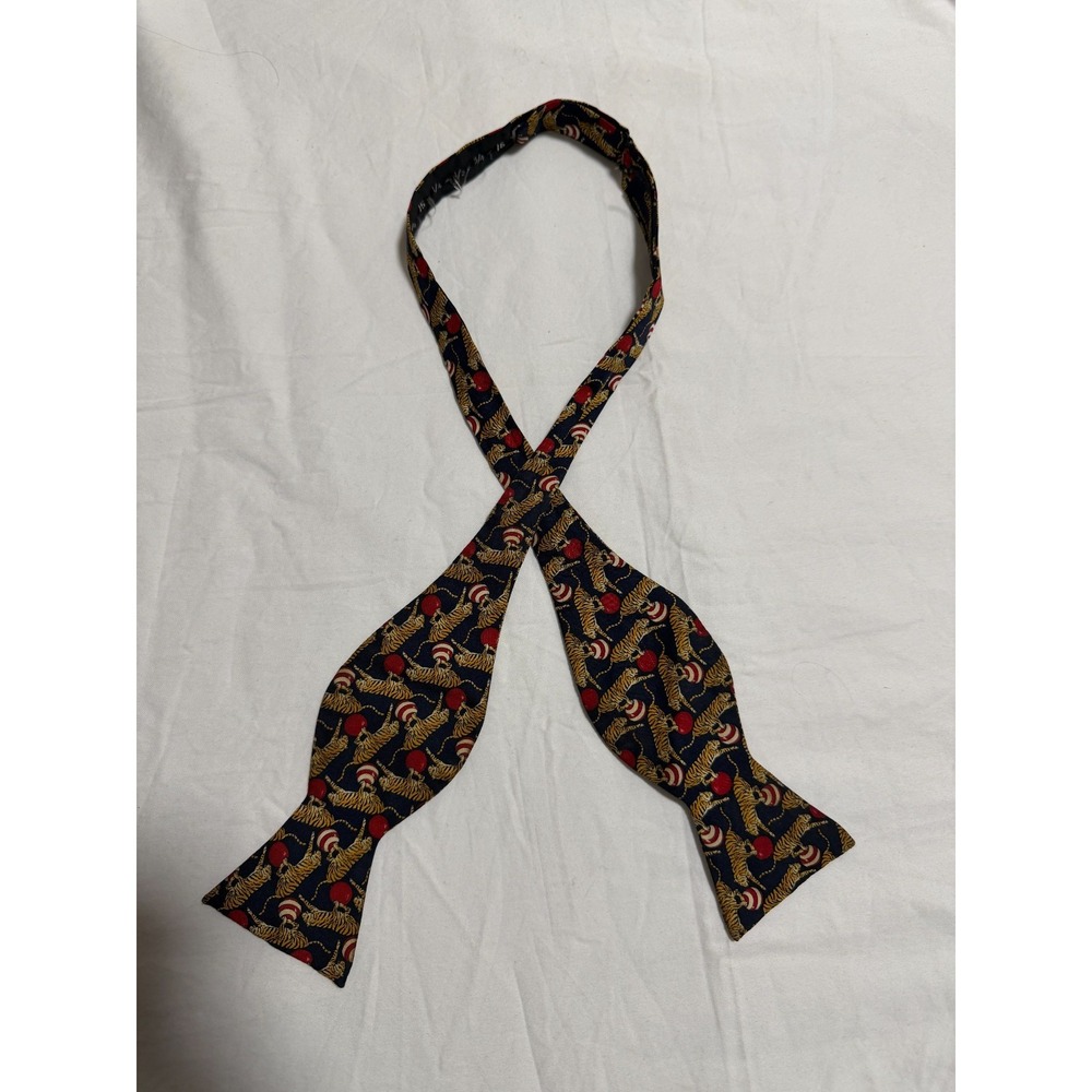 Brooks Brothers Silk Bow Tie Navy Tiger Circus Red Ball Adjustable Mens Tie